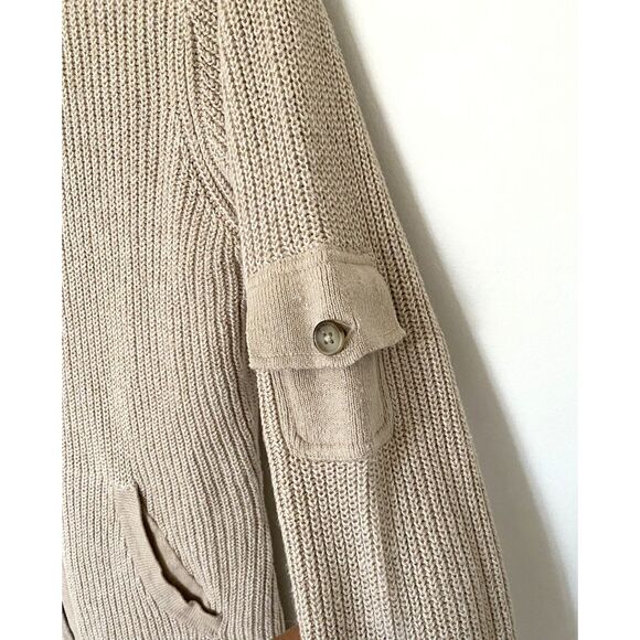 VTG Woolrich Full Zip Cardigan Sweater Womens Tan Ramie Cotton Front Pockets S - Picture 4 of 11